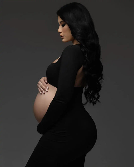 Maternity Dresses For Photo Shoot Black Long Sleeve Backless Pregnancy Maxi Dress