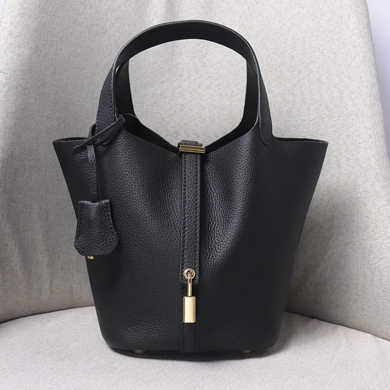 Bucket Bag Elegant Office Lady Luxury Genuine Leather