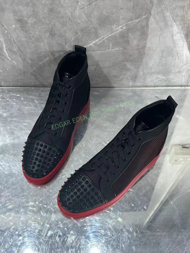 Comfortable Flat Heel Men Rivet Decoration High Top Lace Up