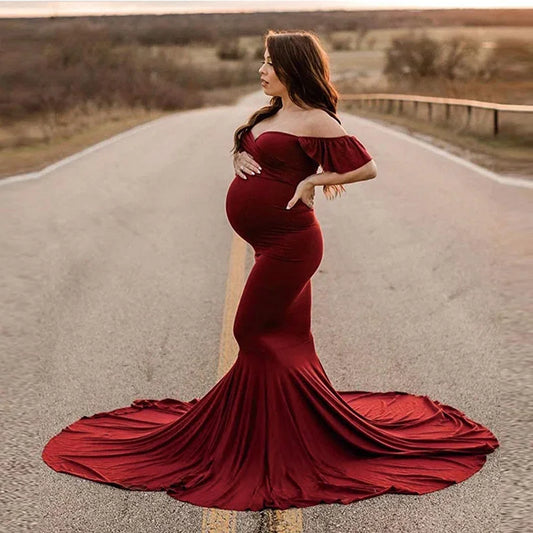 Maternity's Short Sleeve Dresses Sexy V Neck Gown Maxi Long