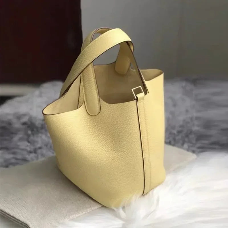 Bucket Bag Elegant Office Lady Luxury Genuine Leather