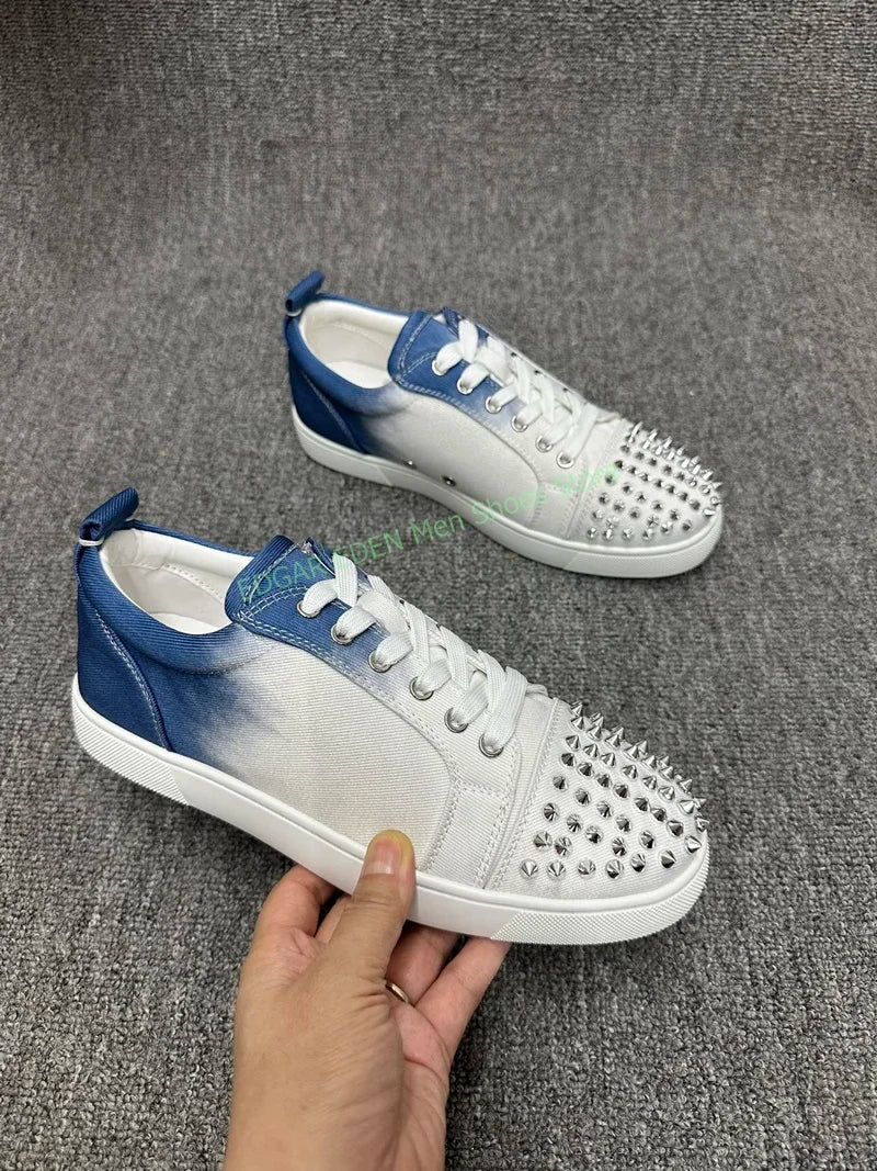 Fashion Gradient Color Woman Men's White Blue Denim Loafers Shoes