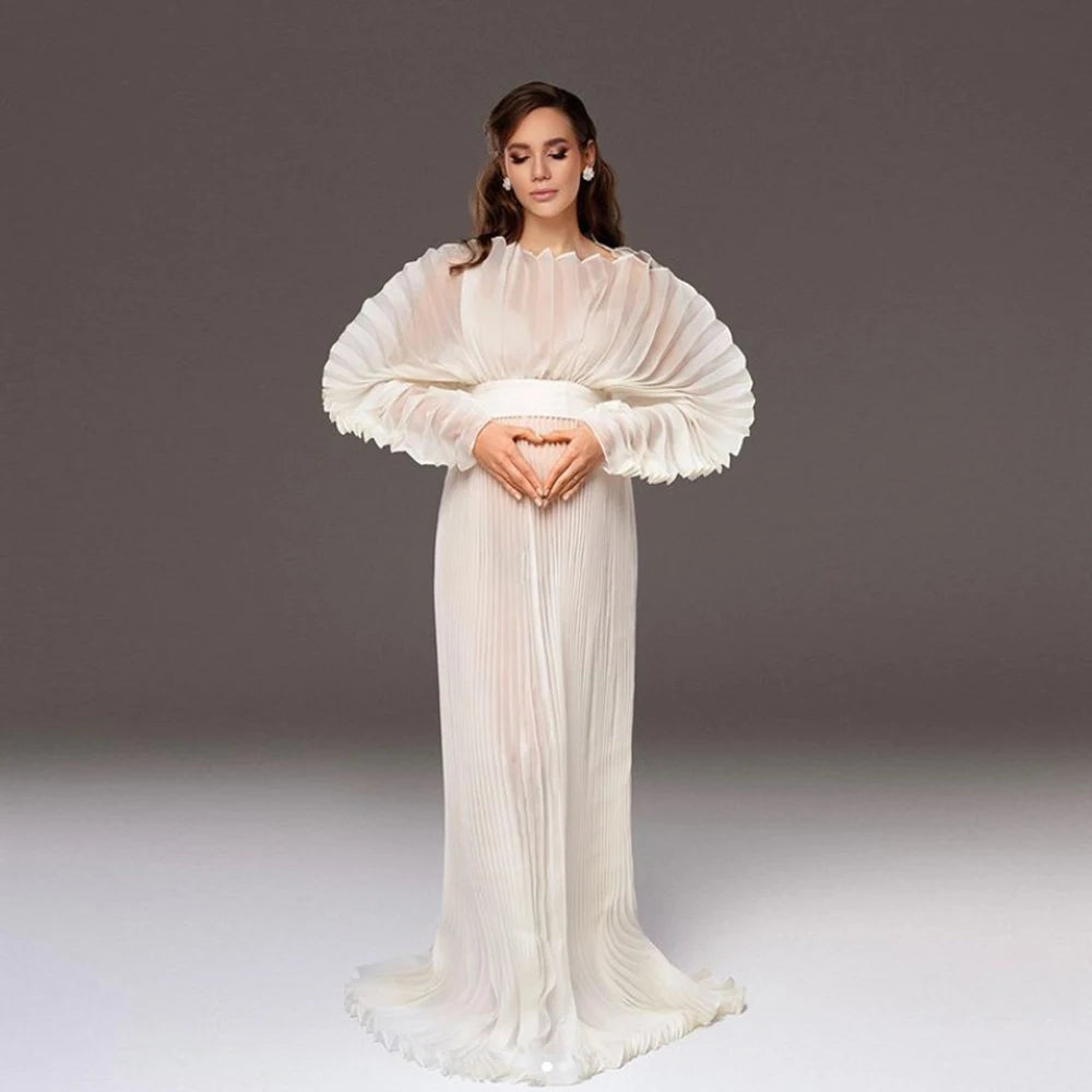 Fashion Organza Pleated Maternity Dress for PhotoShoot