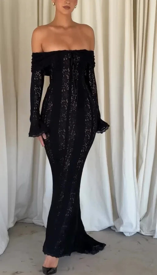 Elegant Cut Out Flared Long Sleeve Maxi Dress