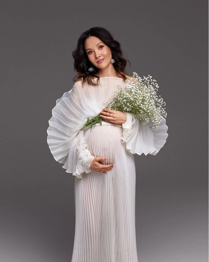 Fashion Organza Pleated Maternity Dress for PhotoShoot