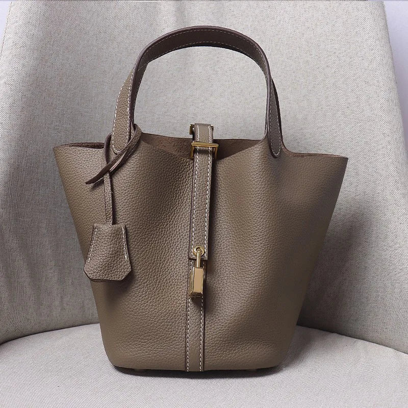 Bucket Bag Elegant Office Lady Luxury Genuine Leather