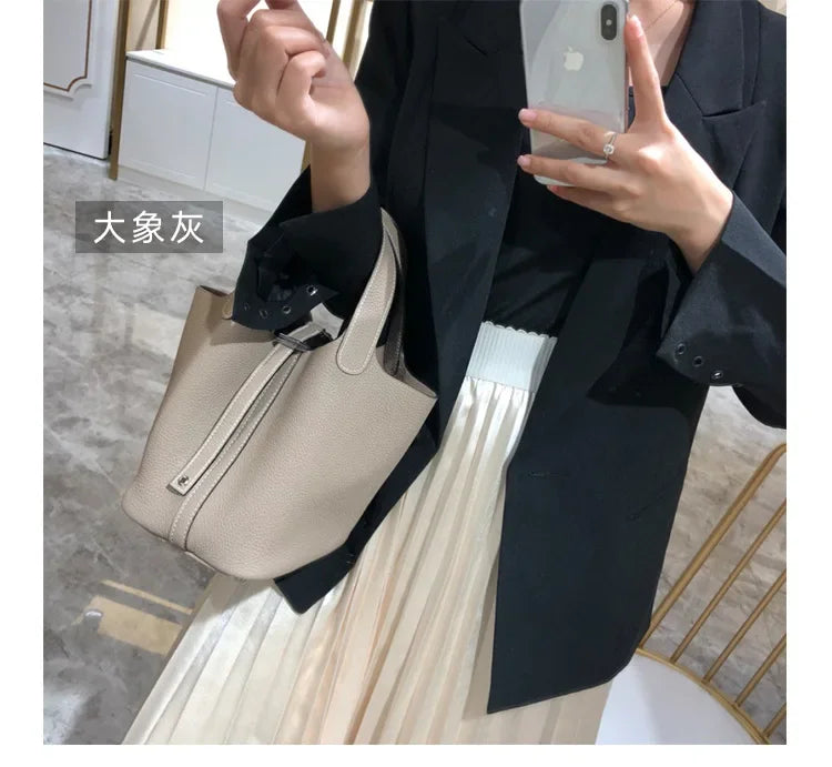 Bucket Bag Elegant Office Lady Luxury Genuine Leather