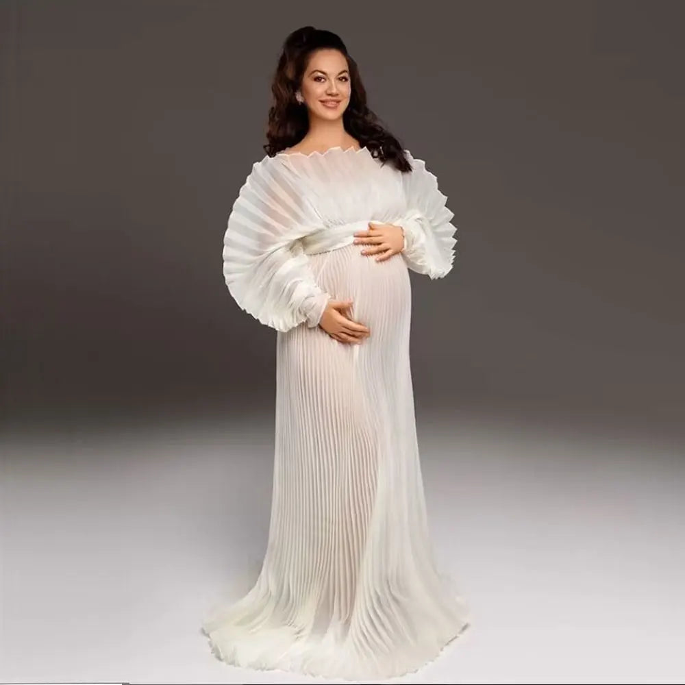 Fashion Organza Pleated Maternity Dress for PhotoShoot