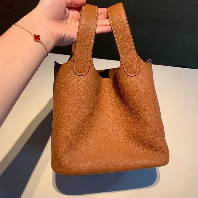 Bucket Bag Elegant Office Lady Luxury Genuine Leather