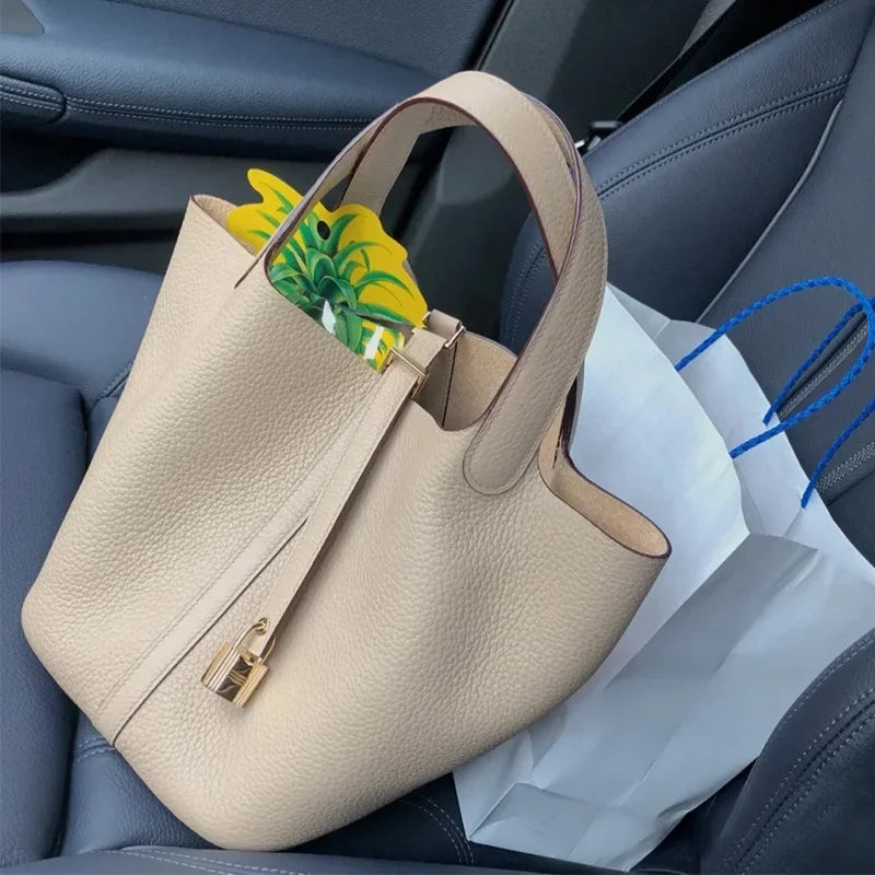 Bucket Bag Elegant Office Lady Luxury Genuine Leather